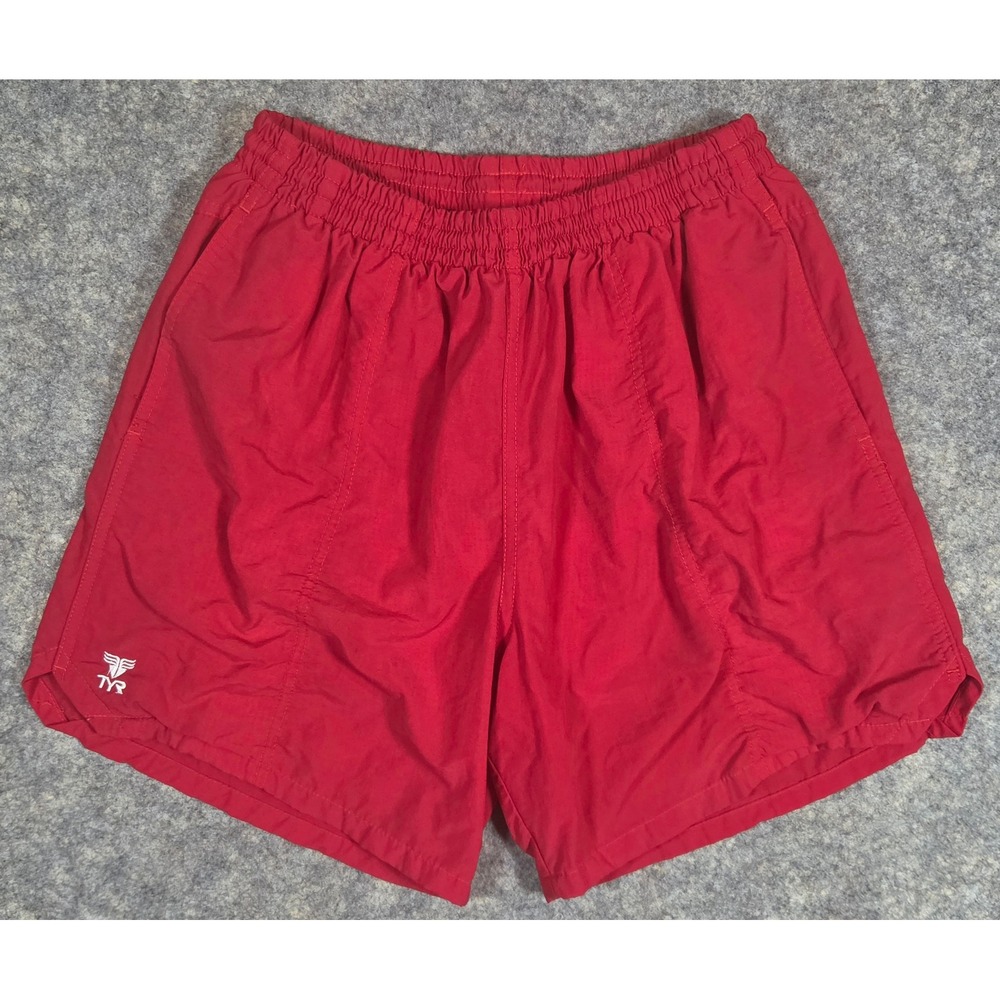 TYR Mens Swim Trunks Red Nylon Mesh Lined Athletic Shorts Small